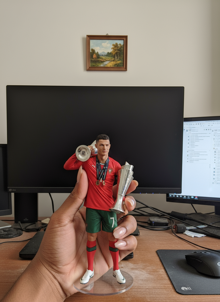 Cristiano Ronaldo Collectible Figurine | Portugal, Dual Trophy Celebration