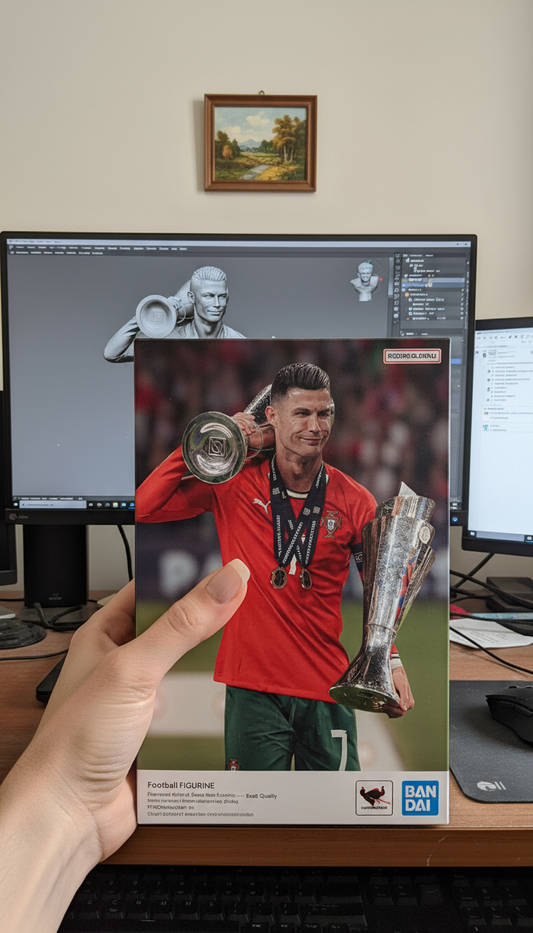 Cristiano Ronaldo Collectible Figurine | Portugal, Dual Trophy Celebration