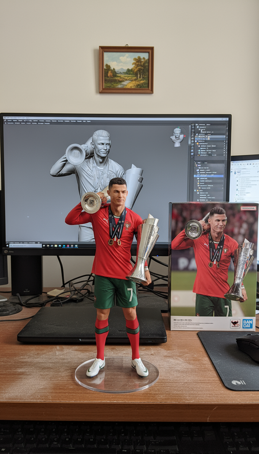 Cristiano Ronaldo Collectible Figurine | Portugal, Dual Trophy Celebration